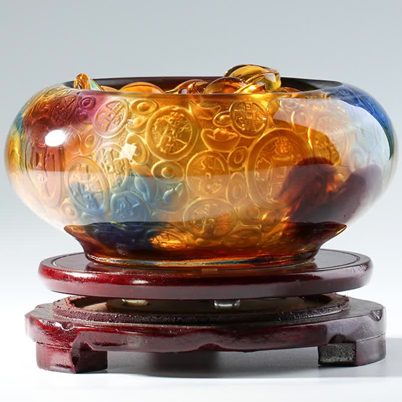 Handmade Liuli Crystal Treasure Bowl for Prosperity Decor