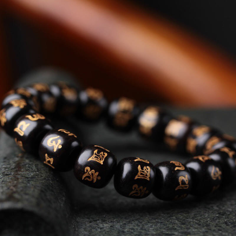 Ebony Wood Om Mani Padme Hum Peace Bracelet for Balance