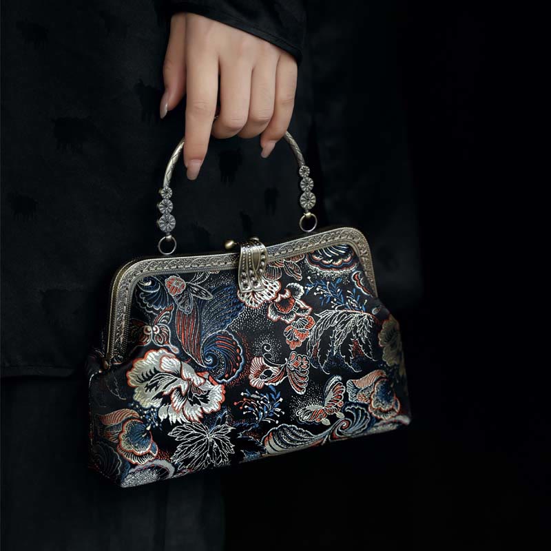 Butterfly Flowers Metal Handle Handbag 22cm | Spiritual Jewelry