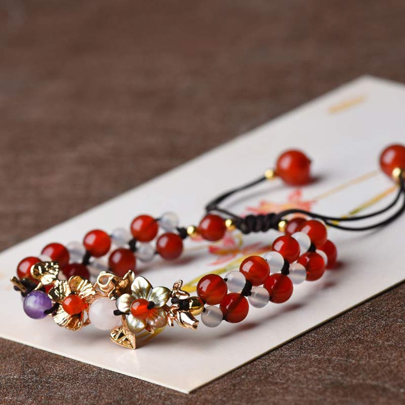 Green Aventurine & Garnet Luck Bracelet with Flower Petals