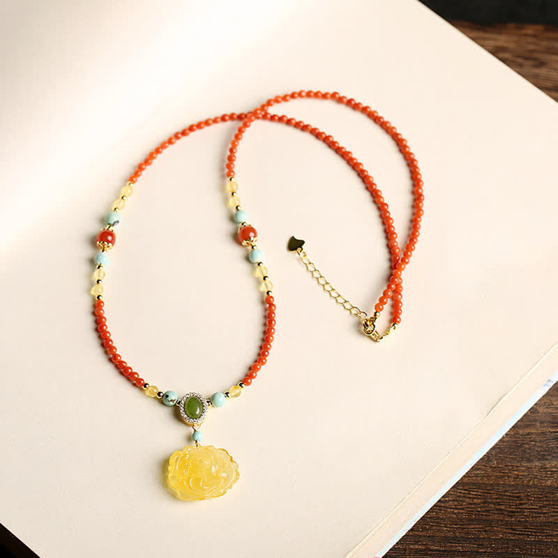 925 Sterling Silver Red Agate Confidence Charm Necklace