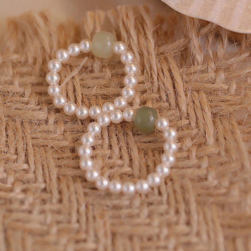 Jade Pearl Luck Ring with 6-7mm Jade & 3mm Pearls