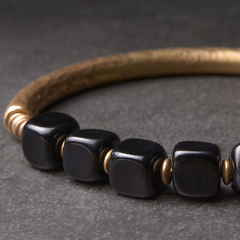 Unisex Black Obsidian Strength Bracelet with Copper