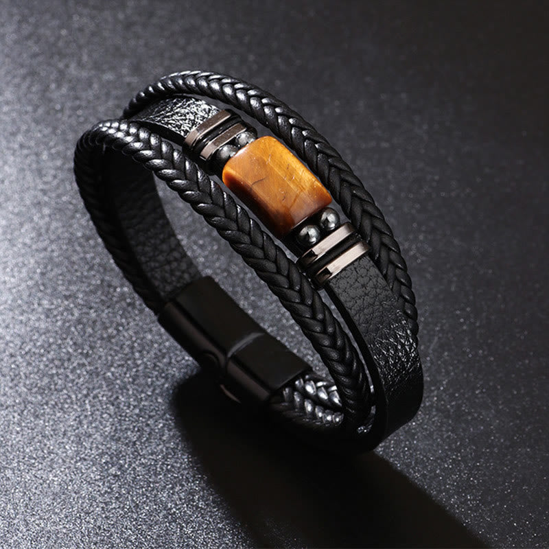 Tiger Eye Power Magnetic Buckle Leather Bracelet