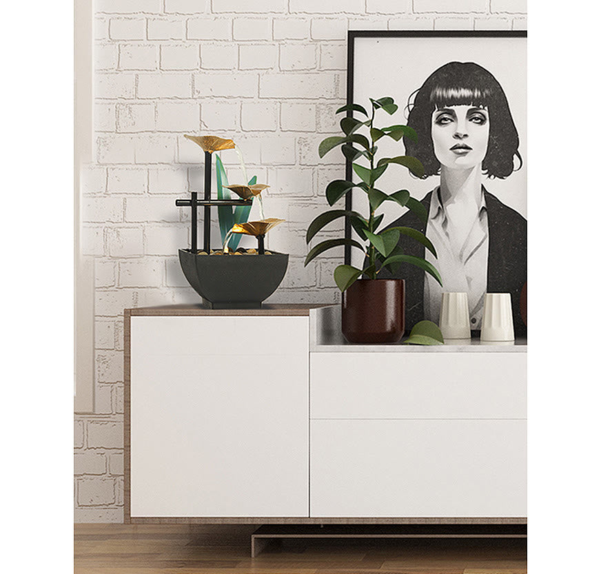 Three Layers Lotus Waterfall Fountain | Zen Tabletop Decor