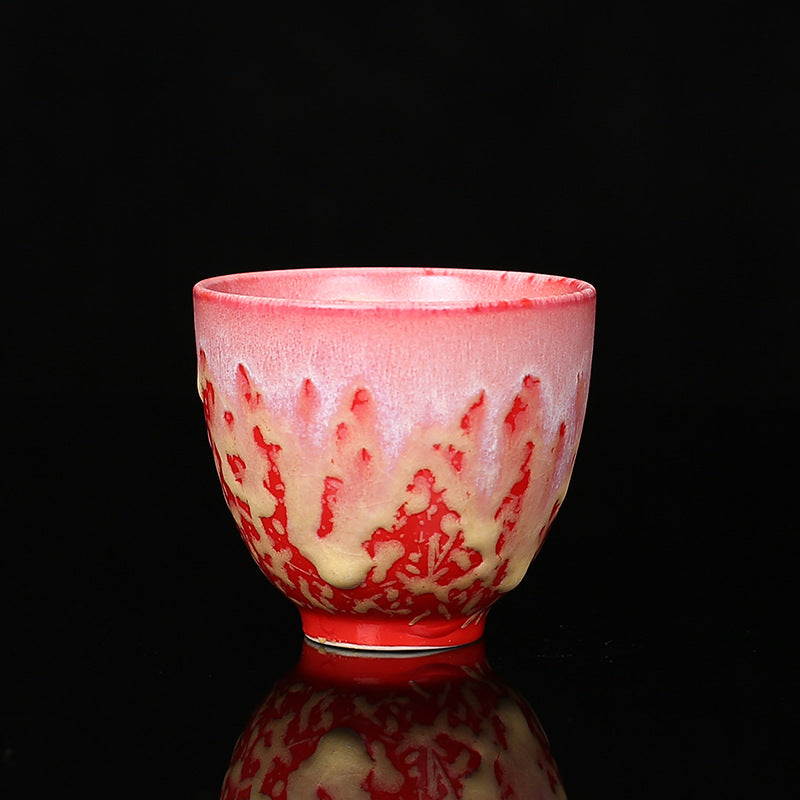 Retro Blue Red Gradient Lotus Ceramic Teacup Bowl