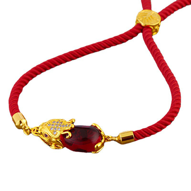 Adjustable Red Agate Pixiu Bracelet for Wealth & Luck