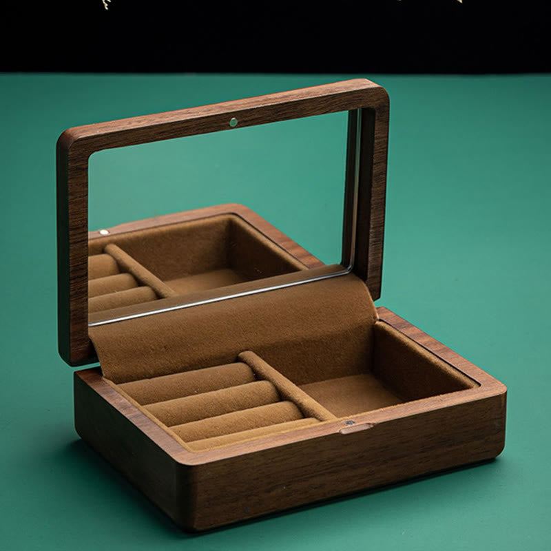 Black Walnut Wood Jewelry Storage Box with Mirror | Zen Decor