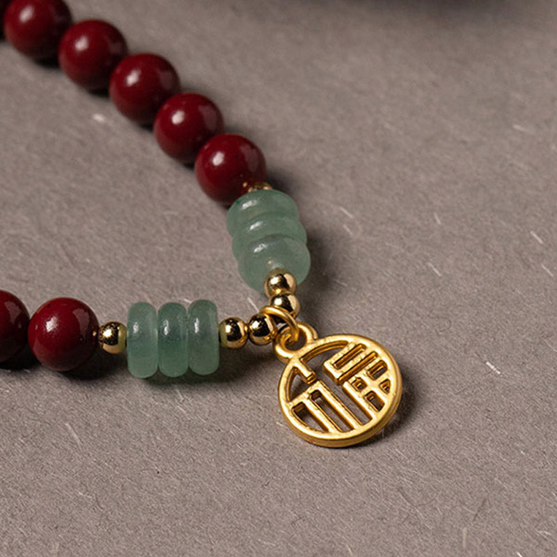6mm Cinnabar Green Aventurine Luck Blessing Bracelet