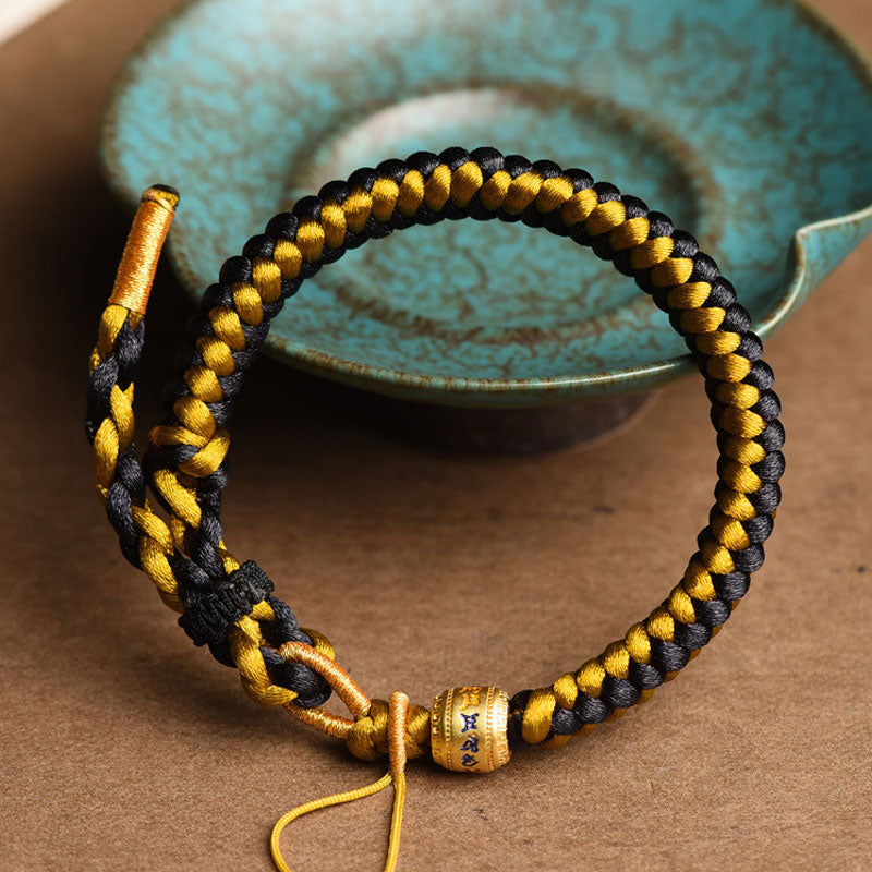 Om Mani Padme Hum Tibetan Black Gold Rope Bracelet