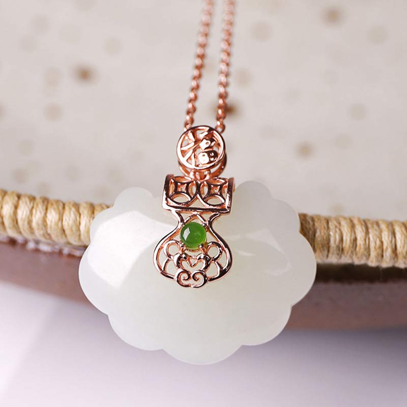 White Jade Blessing Happiness Necklace in 925 Sterling Silver