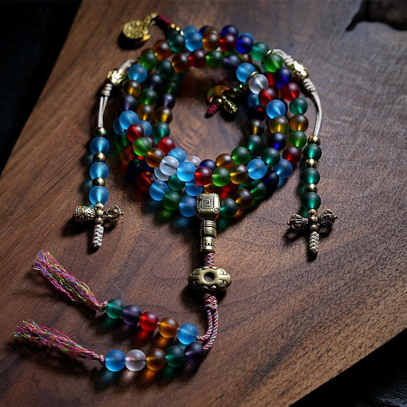 108 Bead Liuli Glass Mala Bracelet with Chinese Zodiac Charms