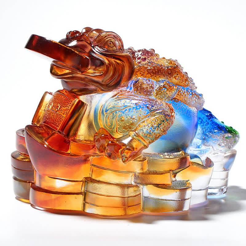 Liuli Crystal Feng Shui Frog Sculpture 11cm Prosperity Art