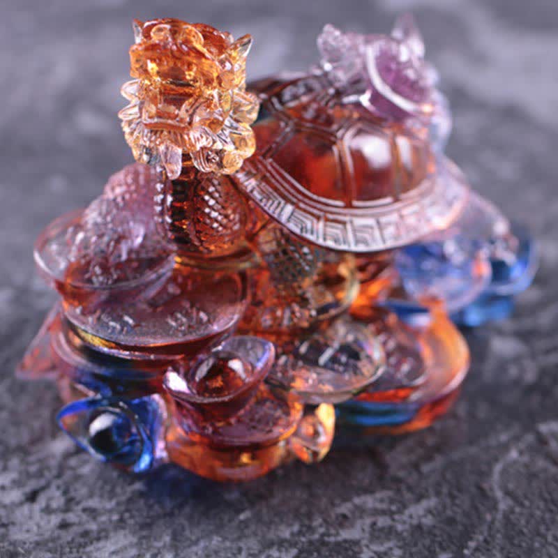 Handmade Liuli Feng Shui Dragon Turtle Art Piece for Luck