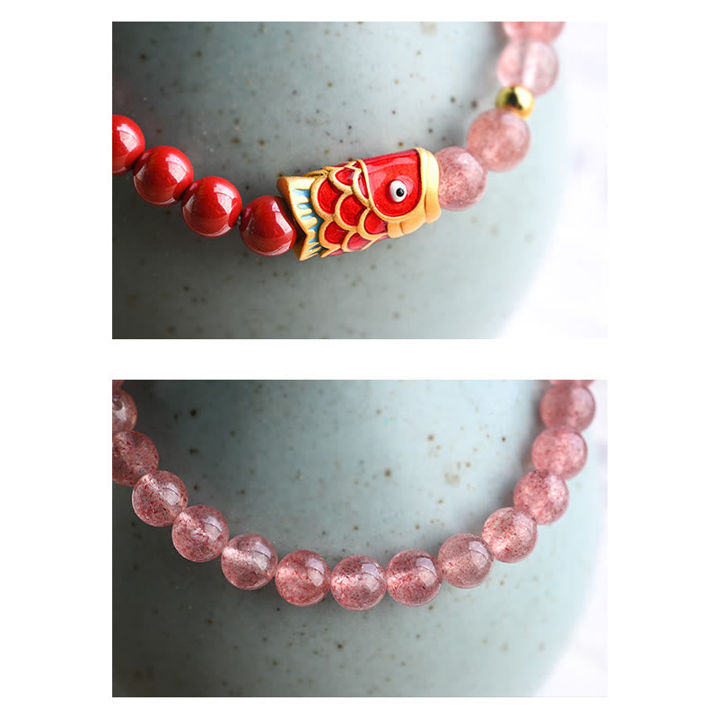 4mm Strawberry Quartz Lucky Koi Fish Healing Bracelet