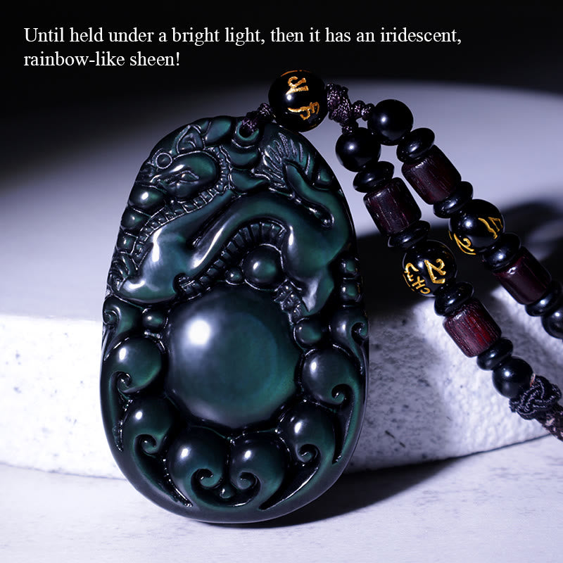 Rainbow Obsidian PiXiu Necklace 43mm Unisex Protection