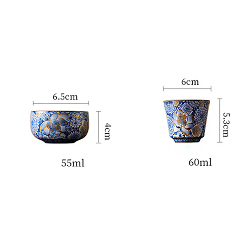 Ceramic Lotus Chrysanthemum Tea Cup Set with Teapot 140ml