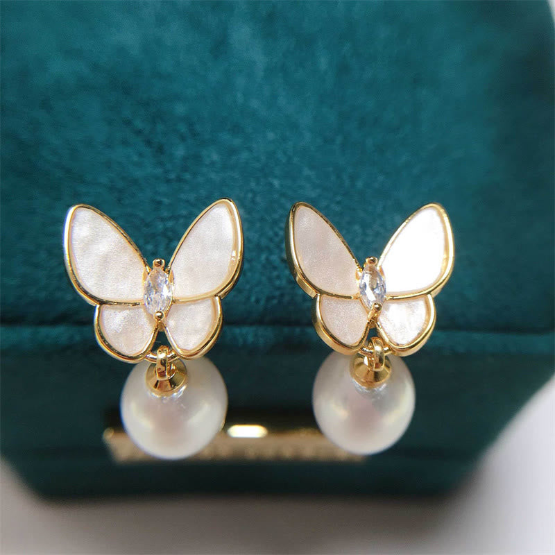 Butterfly Pearl Stud Earrings with 925 Silver Posts for Optimism