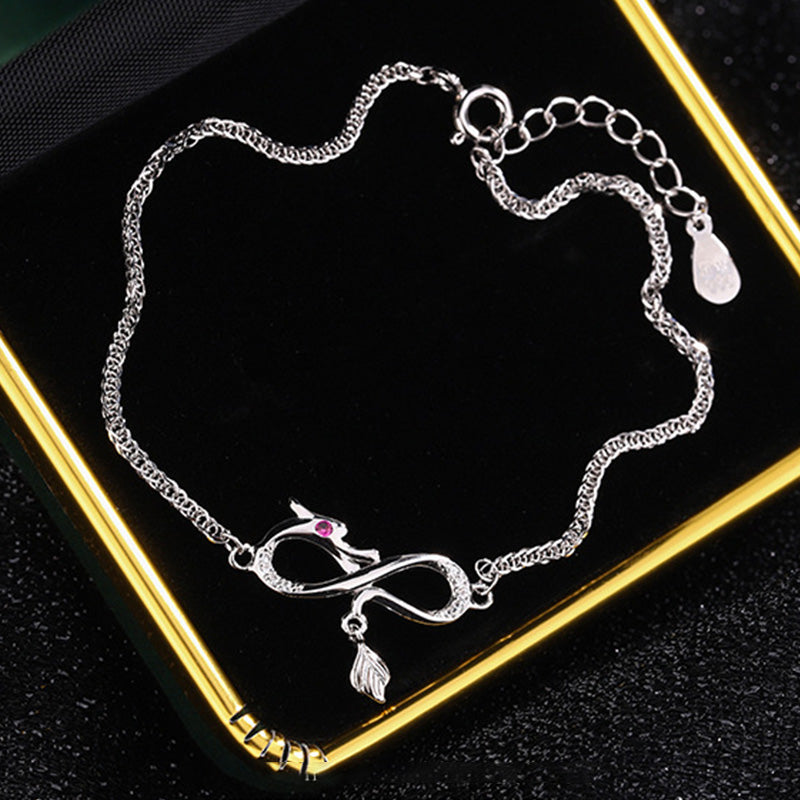 999 Sterling Silver Dragon Bracelet with Zircon Endless Knot Charm