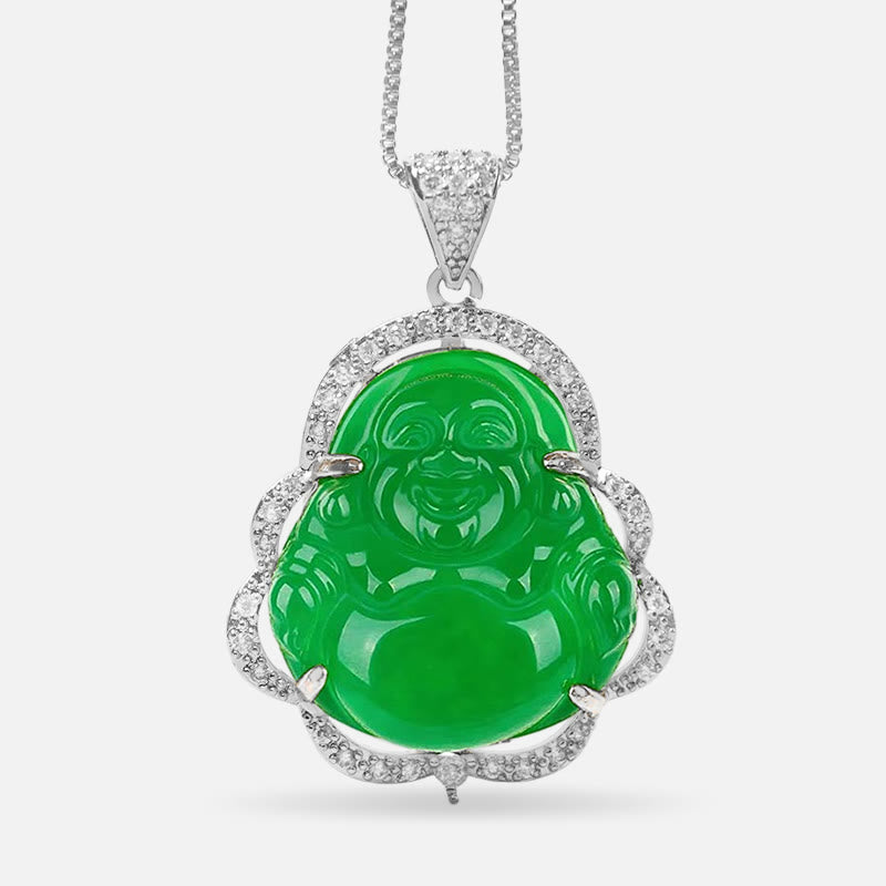 Unisex Laughing Buddha Jade Necklace for Good Luck & Prosperity
