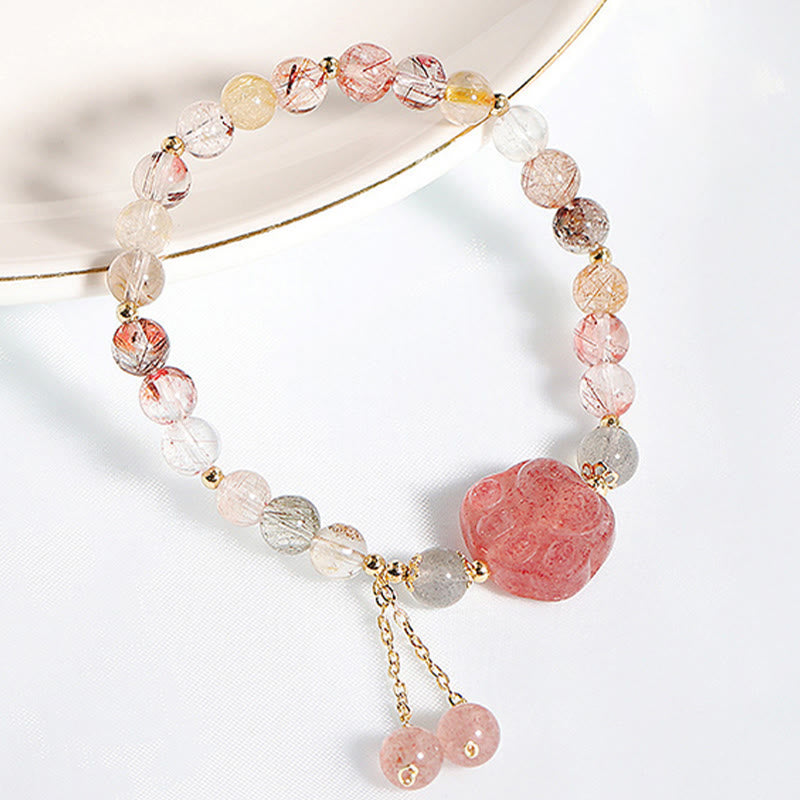 Strawberry Quartz Love Bracelet with Rutilated Quartz & Moonstone