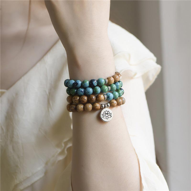 108 Beads Bodhi Seed Mala with Lotus Symbol for Meditation