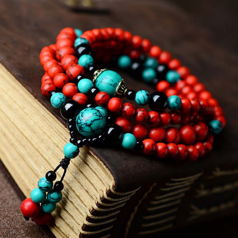 Unisex Turquoise Black Onyx Red Turquoise Protection Bracelet