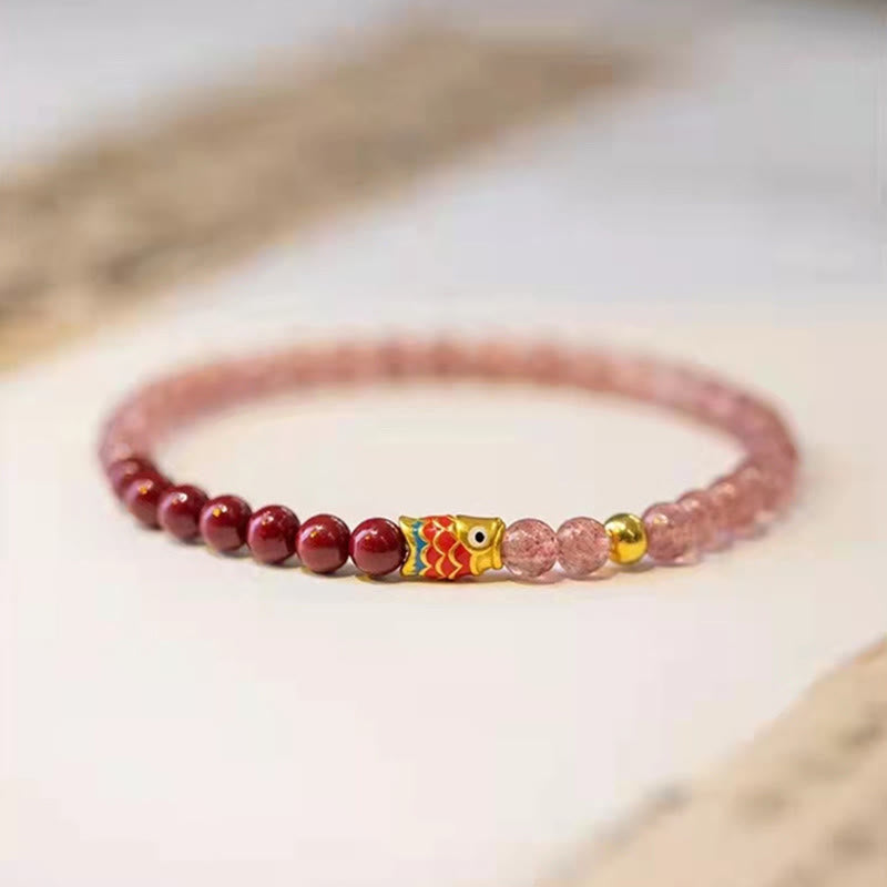 4mm Strawberry Quartz Lucky Koi Fish Healing Bracelet