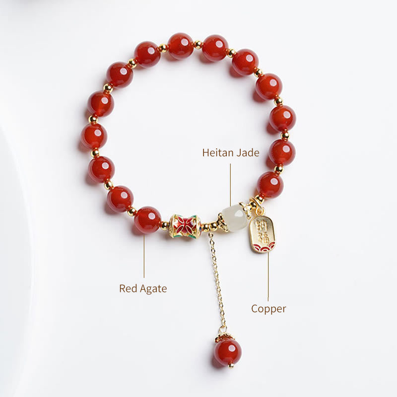 8mm Red Agate Fu Character Confidence Bracelet