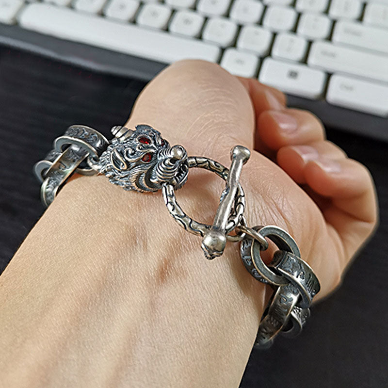 925 Sterling Silver Dragon Bracelet for Luck and Strength