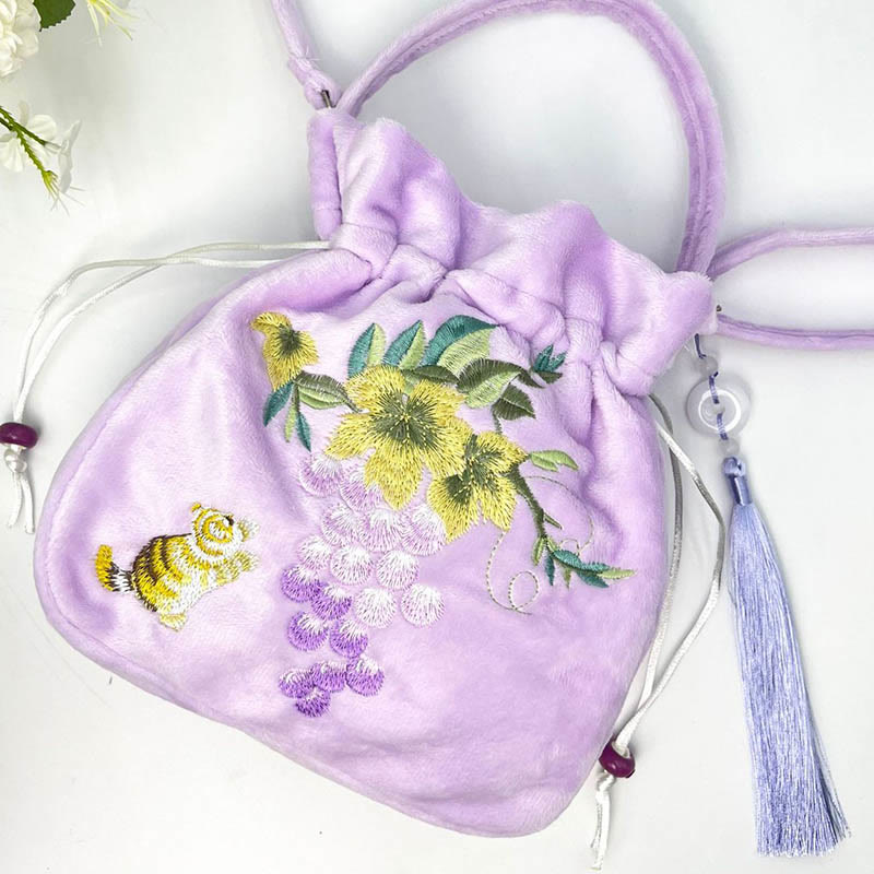 Cotton Linen Embroidered Osmanthus Peony Tote Bag 20cm