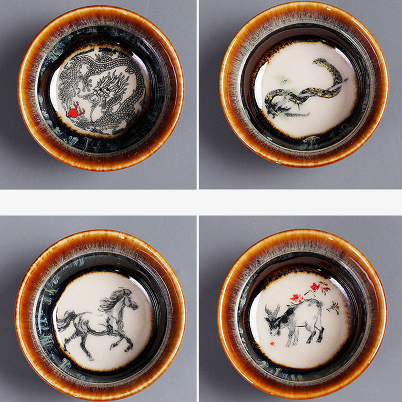 Ceramic 12 Chinese Zodiac Teacup 73ml for Tea Ritual