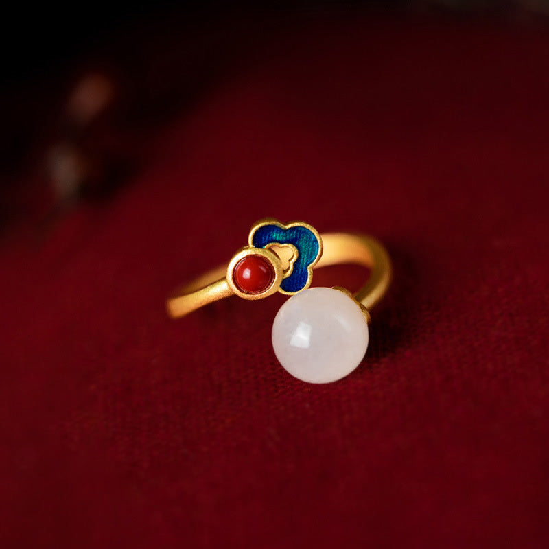 White Jade Auspicious Cloud Blessing Luck Adjustable Ring
