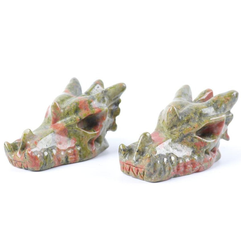 Unakite Crystal Dragon Head Carving 2.57 Inch Figurine