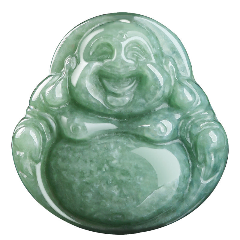 Cyan Jade Laughing Buddha Success Necklace Unisex 24mm