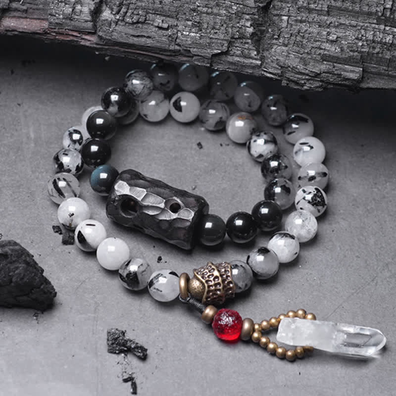 Black Rutilated Quartz Clear Quartz Couple Bracelet 8mm