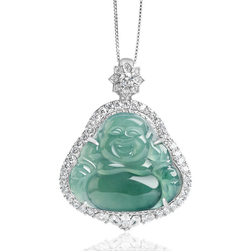 925 Sterling Silver Laughing Buddha Jade Necklace for Luck & Abundance