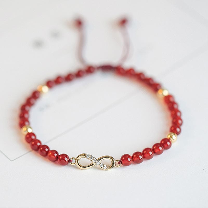 Natural Red Agate Confidence Bracelet with Four Leaf Clover & Star Charm