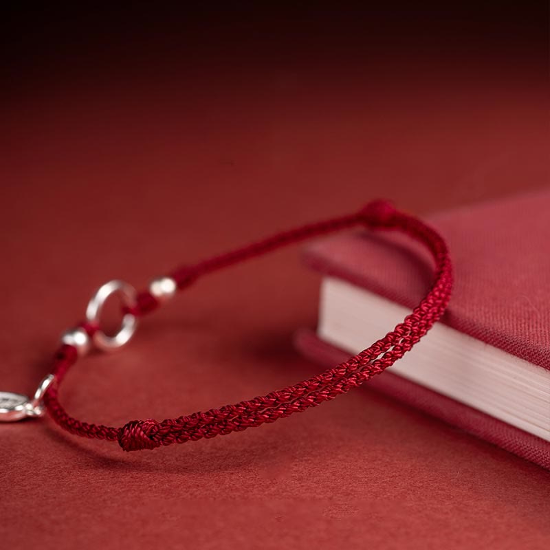 925 Sterling Silver Red String Bracelet with Peace Joy Lotus Buckle