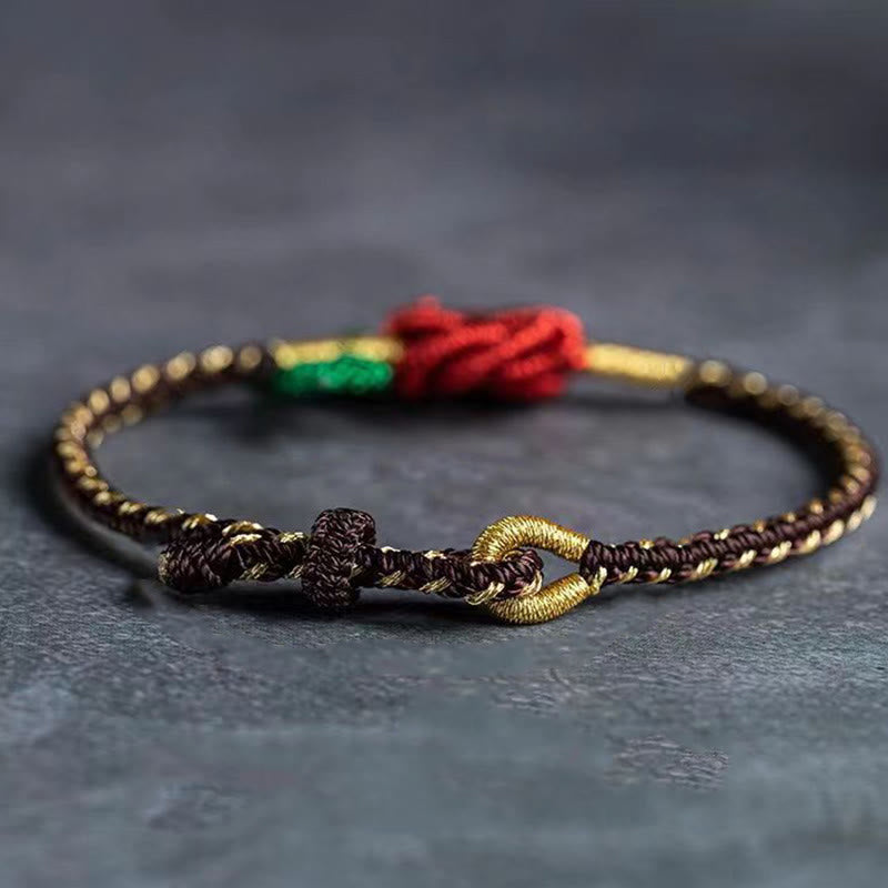 Handmade Red String Bracelet with Eight Thread Peace Knot for Luck