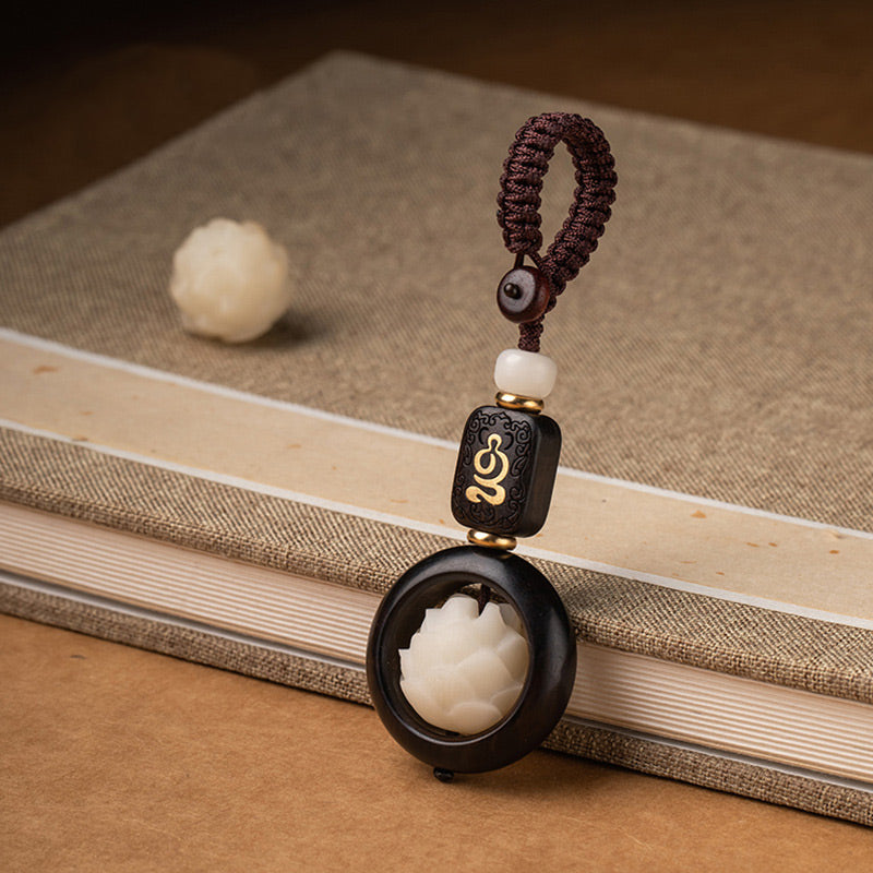 Ebony Wood Bodhi Seed Lotus Key Chain | Enlightenment Symbol