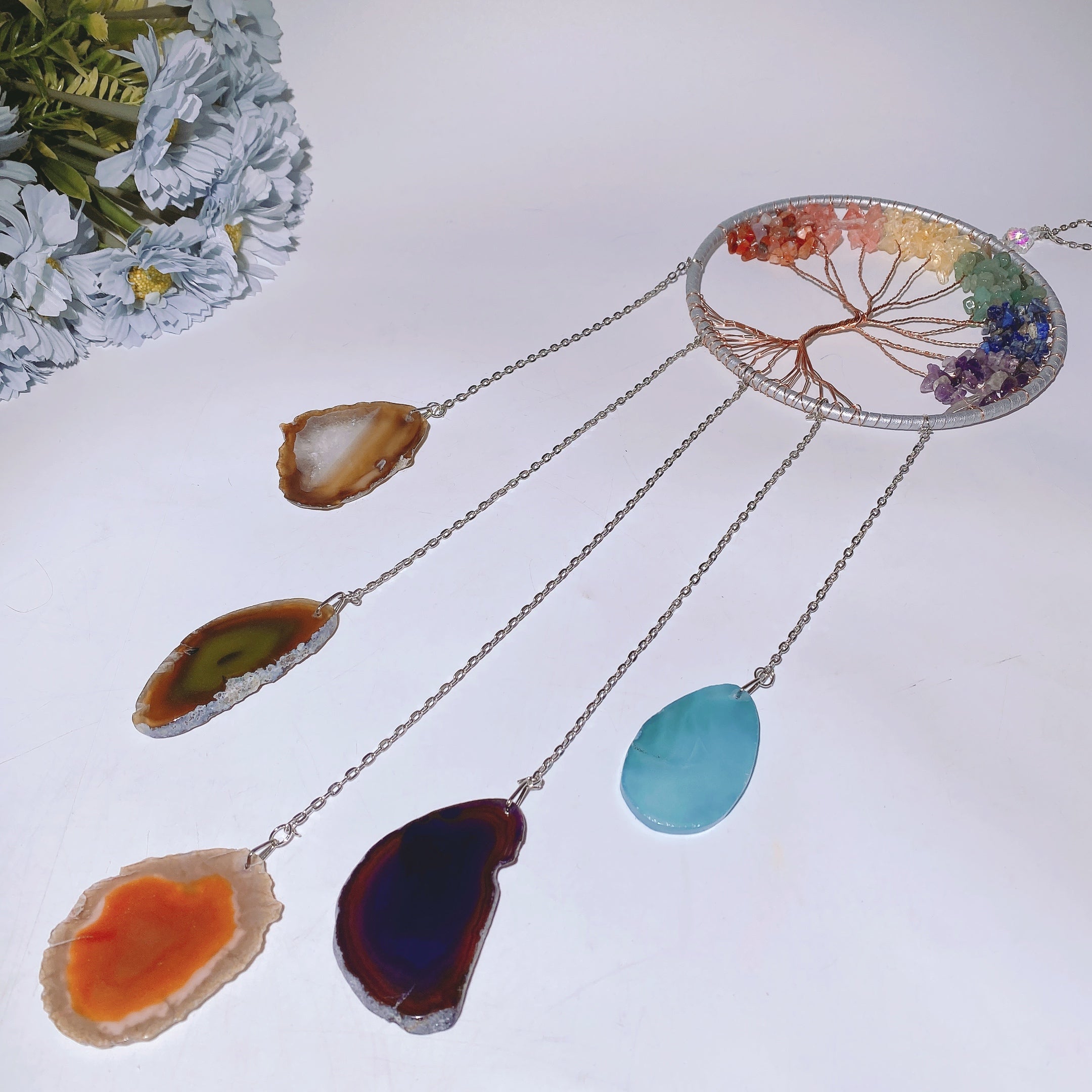 45-60cm Chakra Crystal Chips Life Tree with Agate Slabs