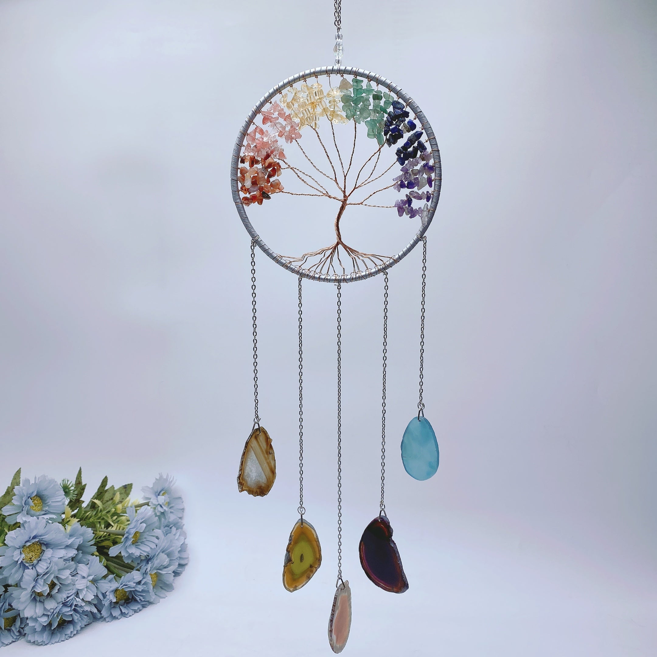 45-60cm Chakra Crystal Chips Life Tree with Agate Slabs