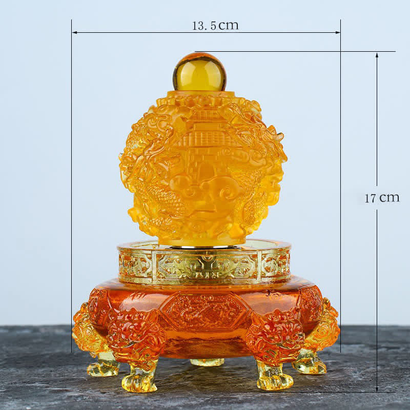 Handmade Liuli Crystal Feng Shui Dragon Decor 13.5cm
