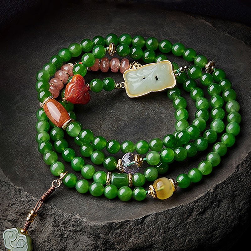 108 Beads Cyan Jade Buddha Bracelet for Luck & Healing Harmony