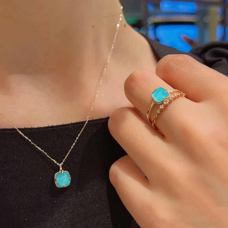 925 Sterling Silver Gold Plated Turquoise Protection Jewelry Set
