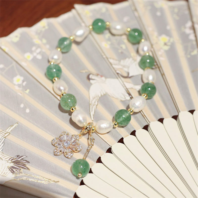 8mm Green Strawberry Quartz Love Bracelet for Calm & Healing