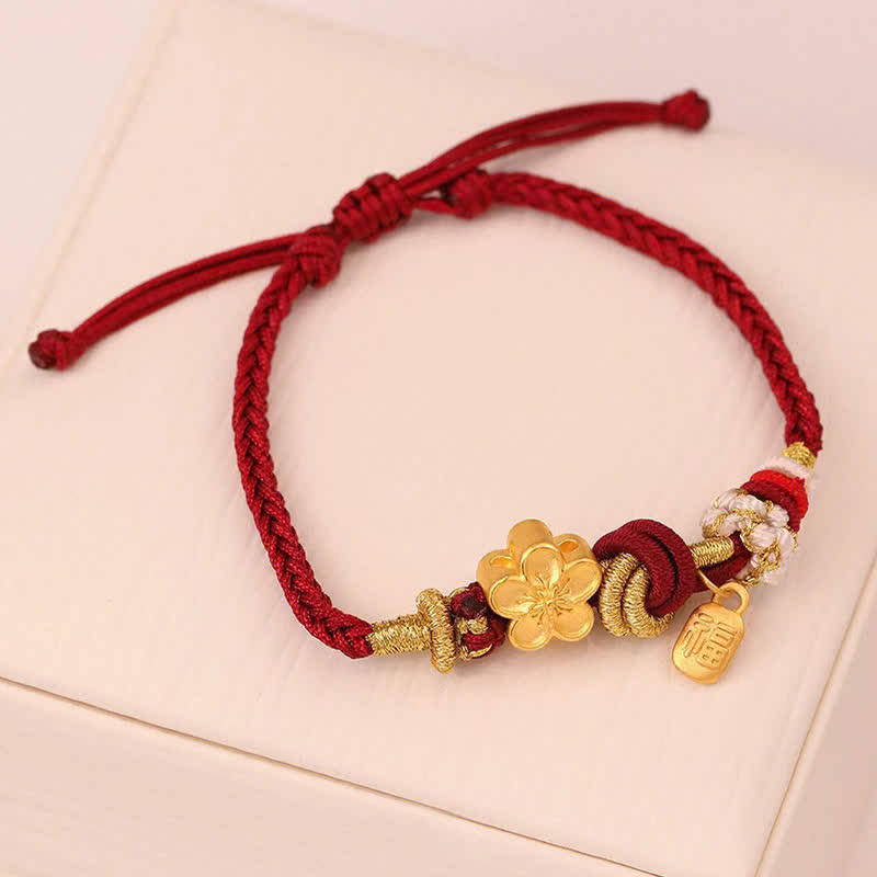 Red String Bracelet with Peach Blossom Charm for Luck & Protection