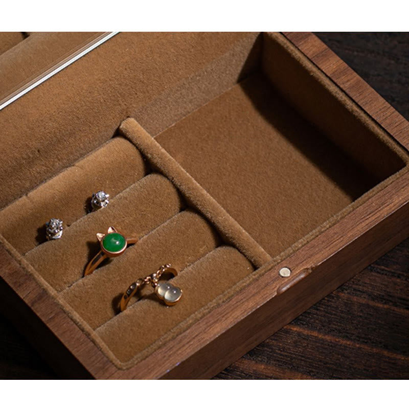 Black Walnut Wood Jewelry Storage Box with Mirror | Zen Decor