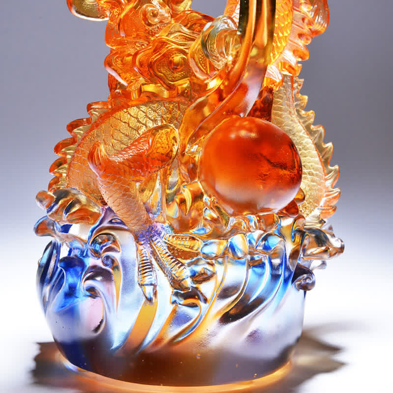 Handmade Liuli Feng Shui Dragon Crystal Art for Success